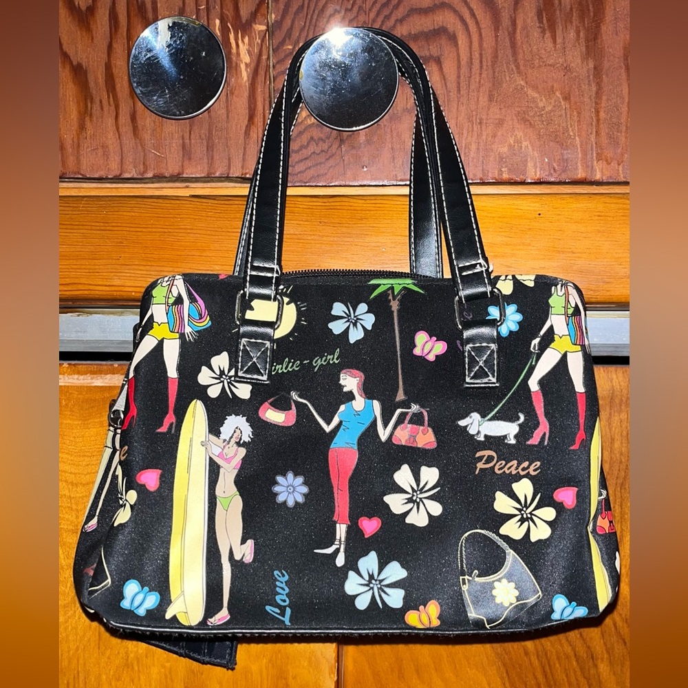 Fun & Sporty Vintage Black Floral Hawaii Surf Satchel Bag Purse